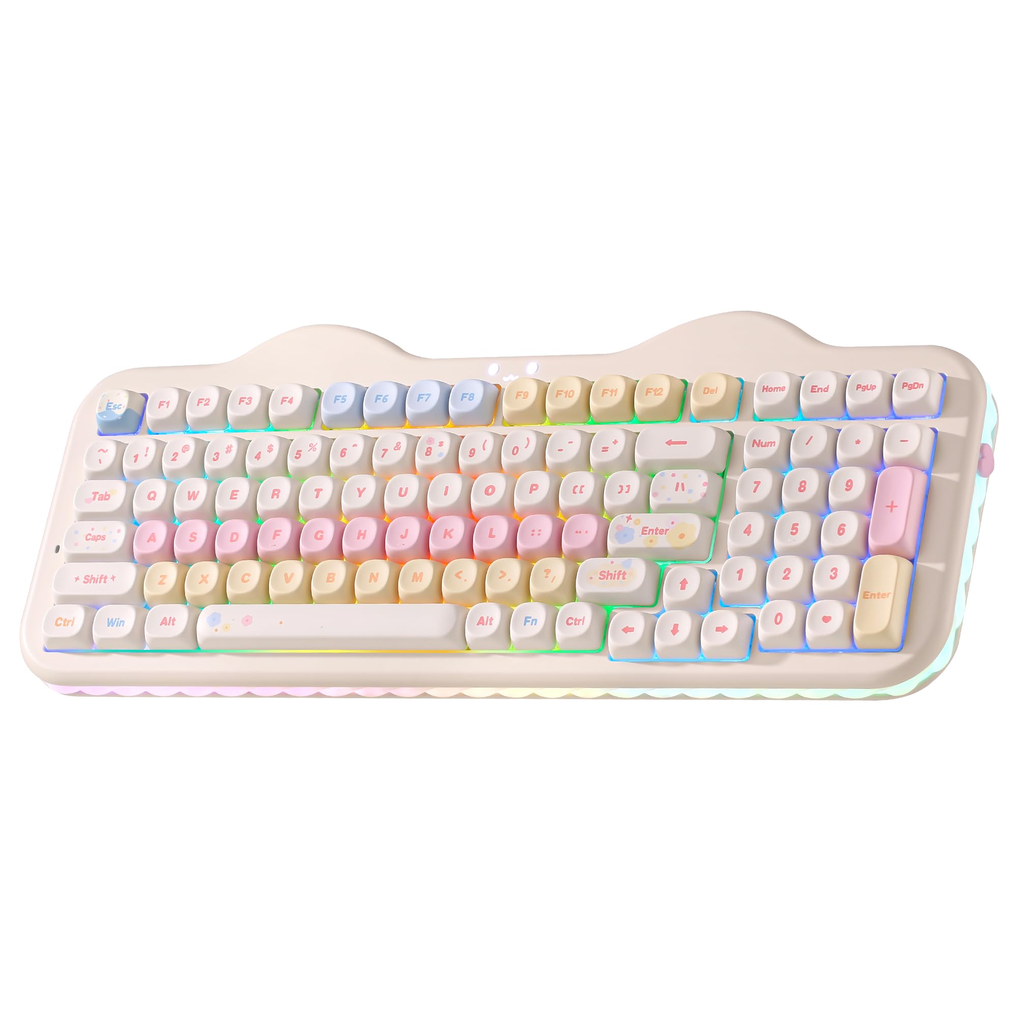 YUNZII C98 Wireless Mechanical Keyboard with Number Pad,98 Key BT5.0/2.4G/USB-C Hot Swap Gasket Mount keyboard,Custom RGB backlight,Cute Cake Keyboard for Win/Mac (Beige, Milk V2 Linear Switch)-image-35
