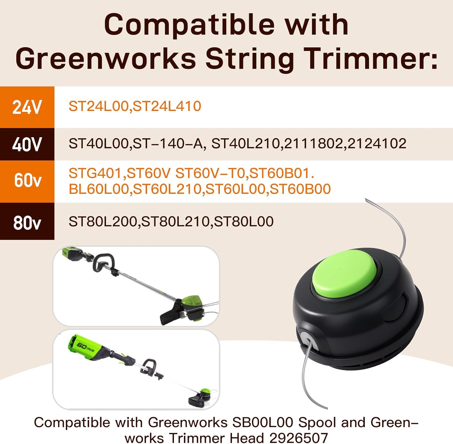SB00L00 Replacement Bump Knob Trimmer Head Part Accessory STG401 Compatible with Greenworks ST40L00 ST60V ST60L210 ST60L00 ST60B00 80V ST80L200 Front Mount String Trimmer Weed Wack