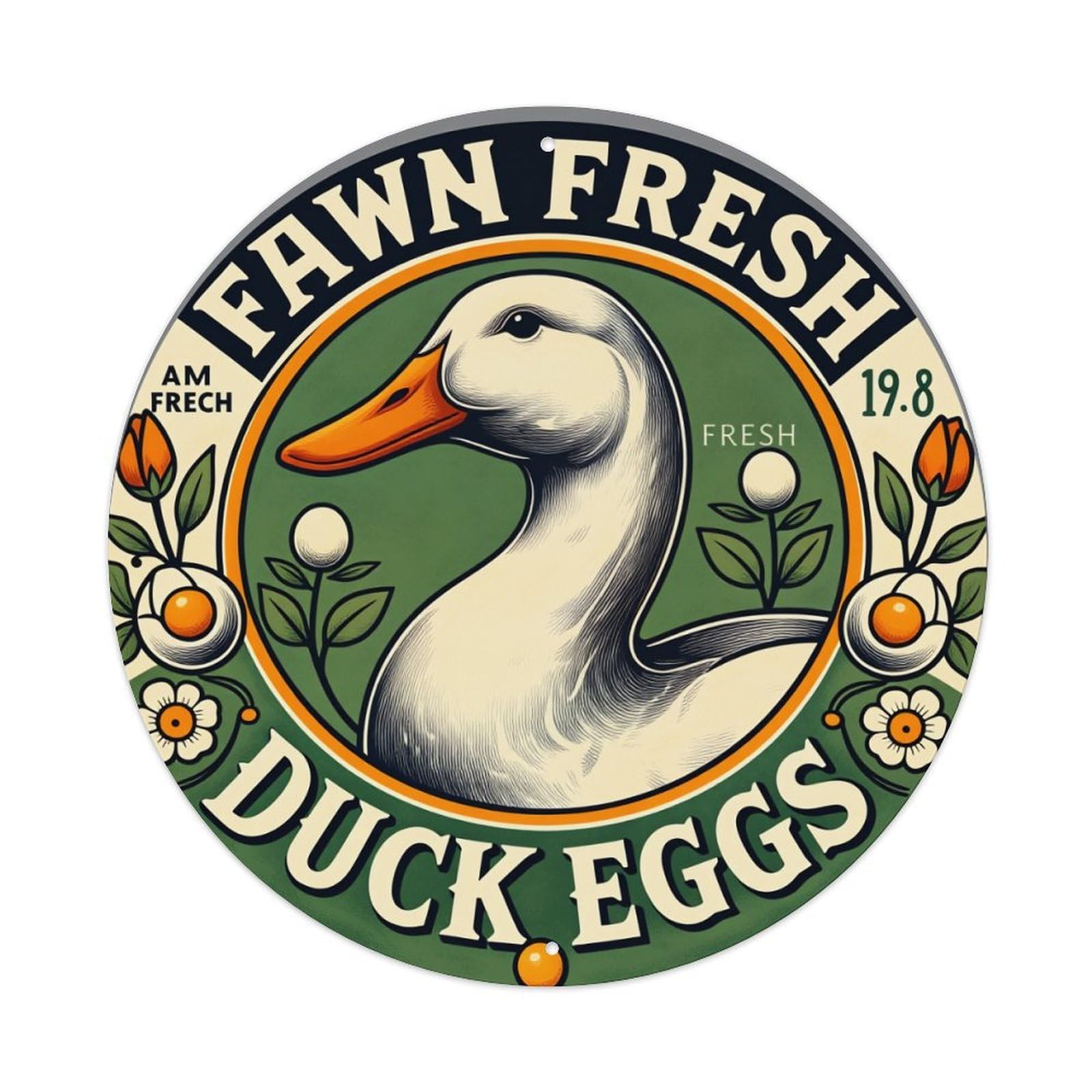 Duck Egg Label Design Pattern Round Tin Sign Vintage Style Metal Sign Home Bar Garden Wall Plaque Decor Metal Poster 8x8 Inch
