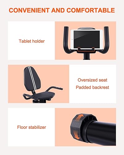 Miniatura 9 de ECHANFIT Recumbent Exercise Bike with Optional Bluetooth Connectivity and Free Fitness App, 16 Levels Magnetic Resistance, Stationary Bike for