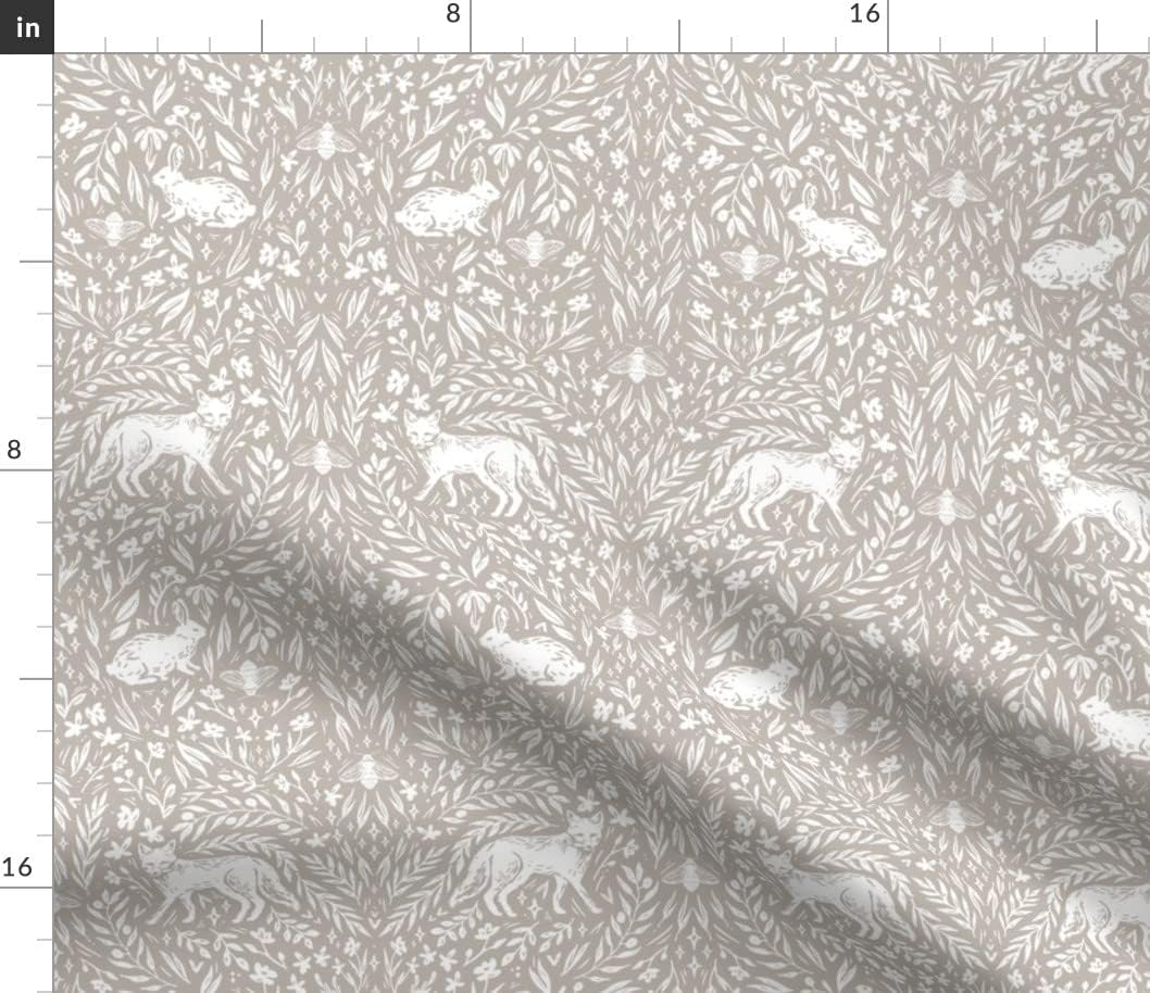 Spoonflower Fabric - Scandinavian Woodland Ivory Tan Forest Rabbits Printed on Petal Signature Cotton Fabric Fat Quarter - Sewing Quilting Apparel Crafts Decor