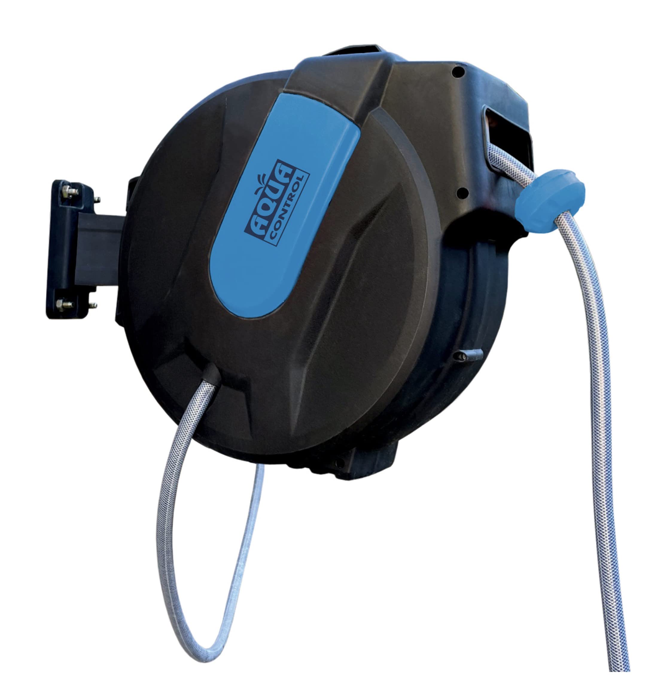 Enrollador automático de manguera para pared. Con 20 metros de manguera y conexiones y lanza en bimateria (plástico y caucho) para mejor agarre Multicolor