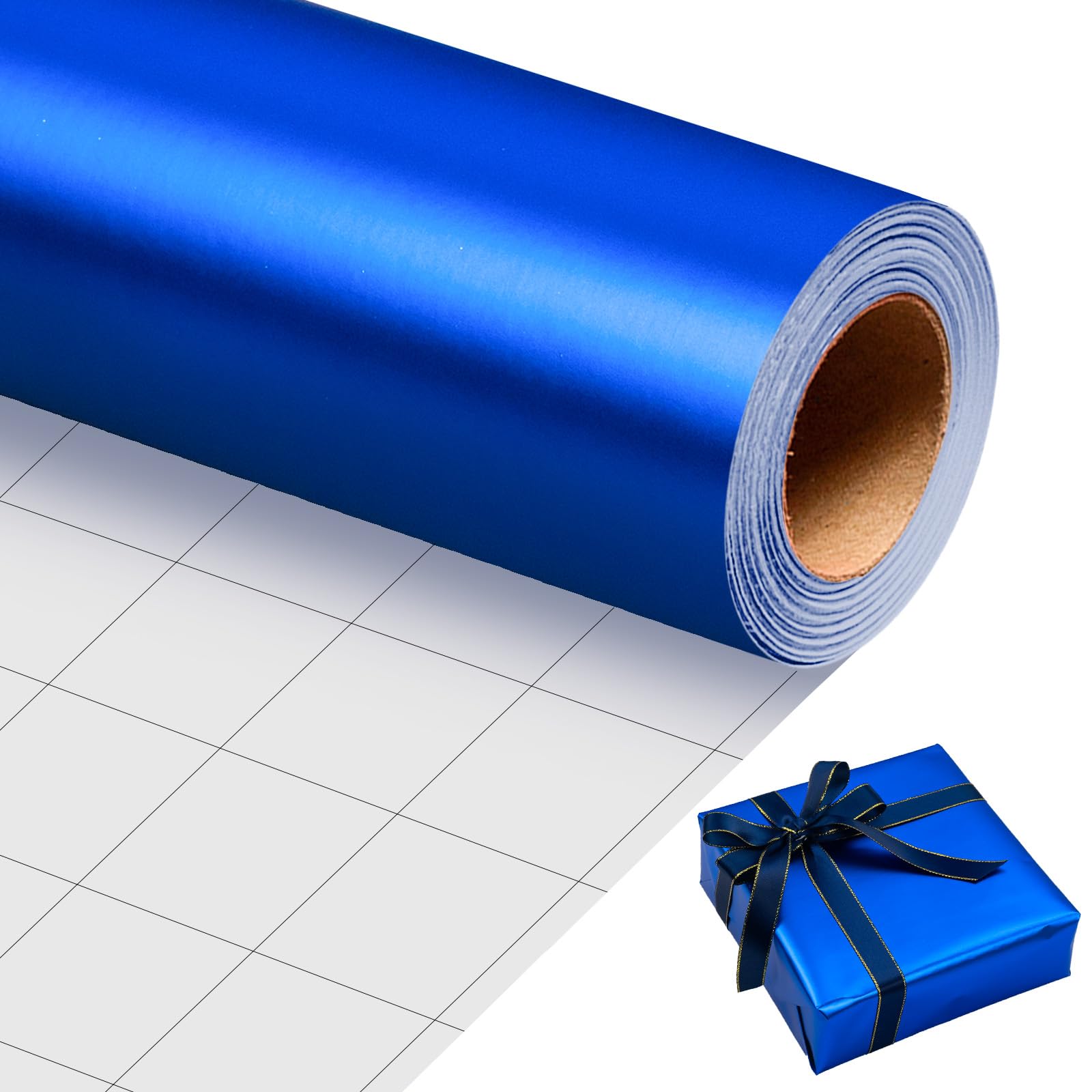 Homeral Royal Blue Wrapping Paper Roll - 17 In x 33 Ft Solid Color Matte Metallic Gift Wrapping Paper with Grid Cutting Lines for Birthday, Wedding, Christmas, Father's Day, Graduation, Baby Shower