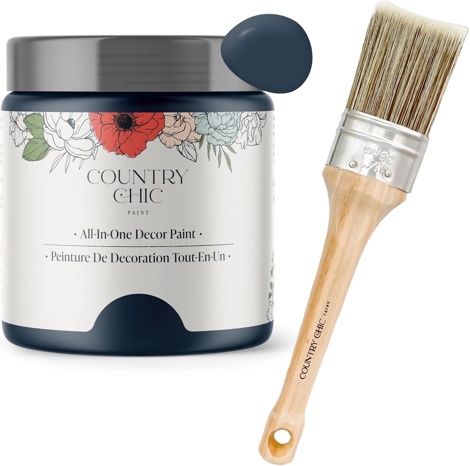 Chalk Style Paint + Paint Brush Bundle - for Furniture, Home Decor, Crafts (Color: Peacoat [pint - 16 oz] - Navy Blue)