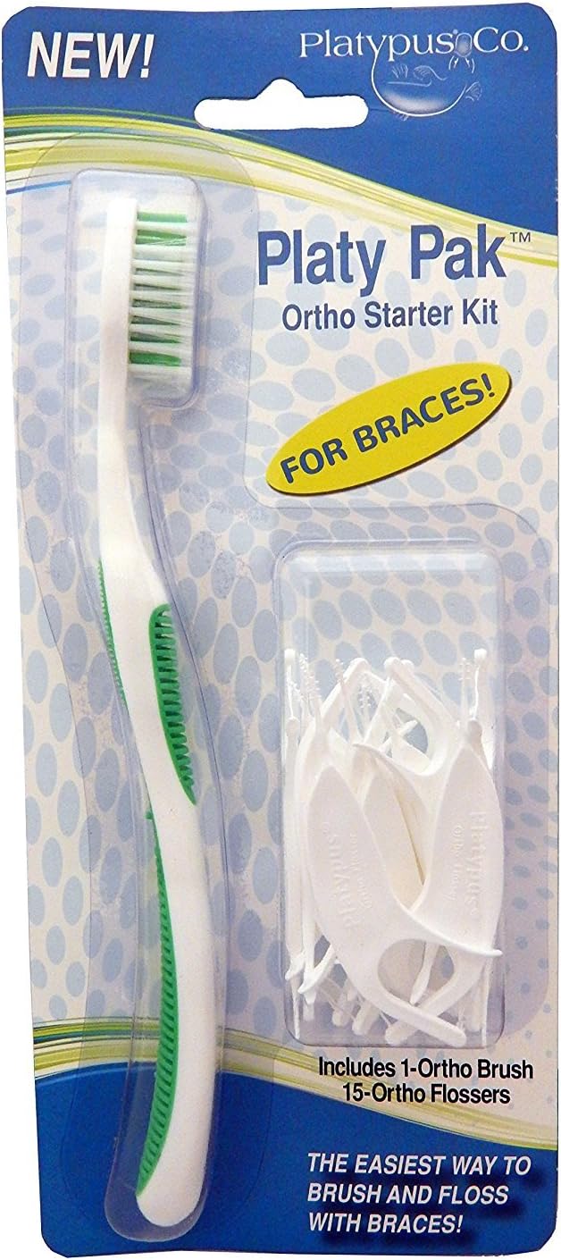 Platypus Ortho Toothbrush and Ortho Flossers for Braces - Platy Pak (Pack of 1)