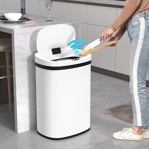 Bote de basura automático de 50 l/13 galones para el hogar y la cocina, cubo de basura grande de acero inoxidable con sensor de movimiento,