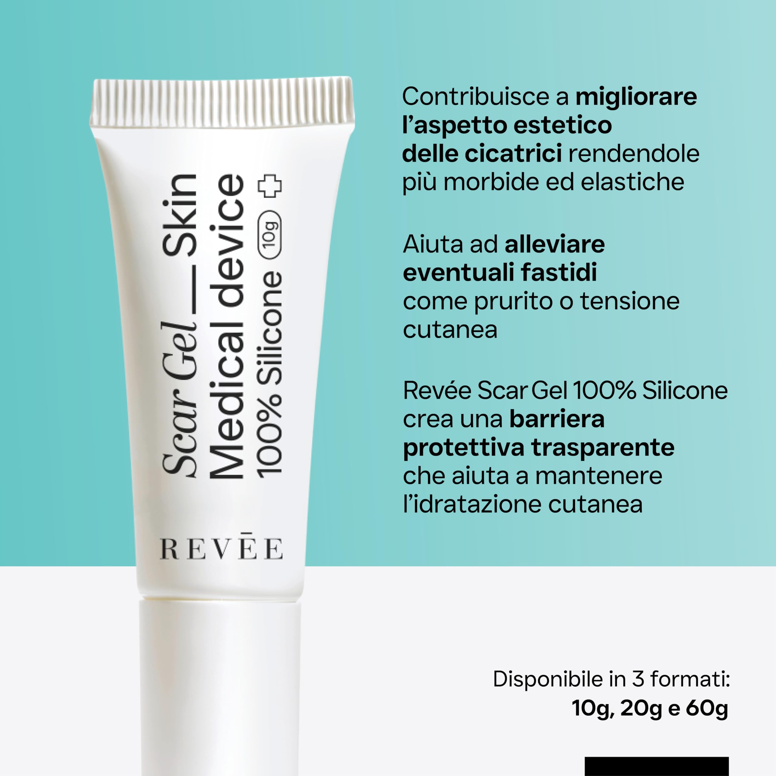 REVÉE Scar Gel 10g Crema Cicatrici Chirurgiche - 100% Silicone, Gel Topico per Cicatrici, Crema Cicatrizzante Ferite