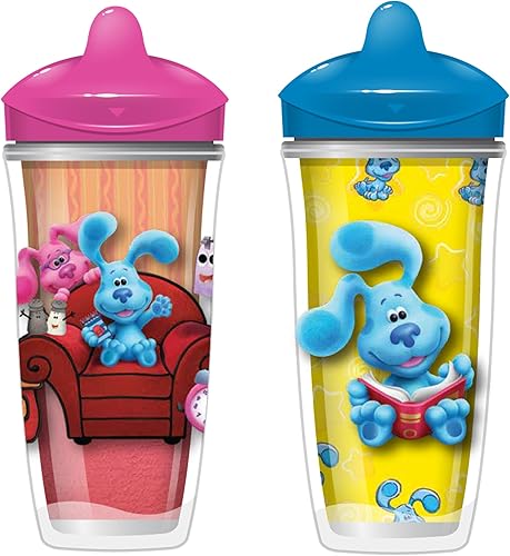 Playtex Baby Sipsters Stage 3 Blue's Clues - Vasos con pajita, a prueba de derrames, a prueba de fugas y aislados, 9 onzas (paquete de 2)