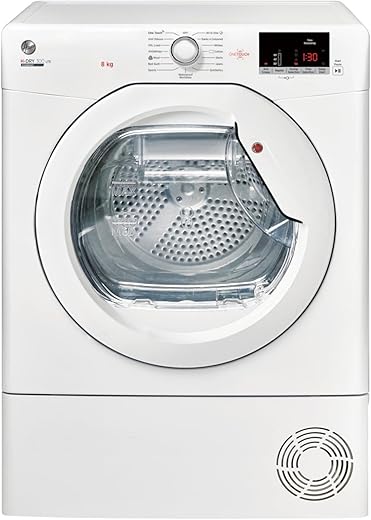 Hoover HLEC8DE H-Dry 300 8kg Condenser Tumble Dryer, Aquavision, White, Sensor dry, NFC