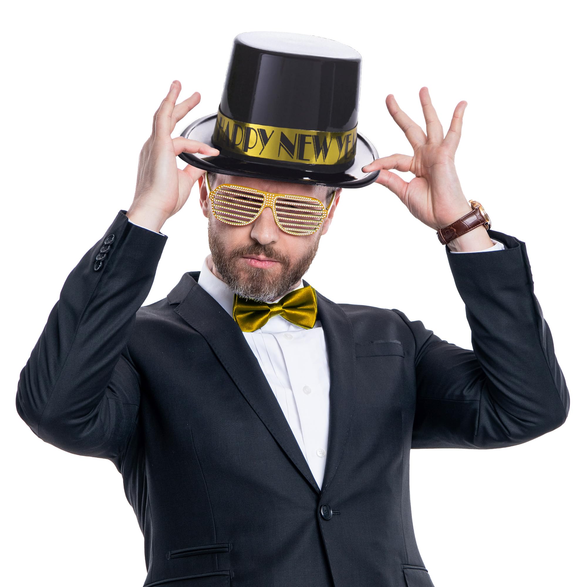 Partyhut"Happy New Years", Kunststoff, Schwarz/goldfarben