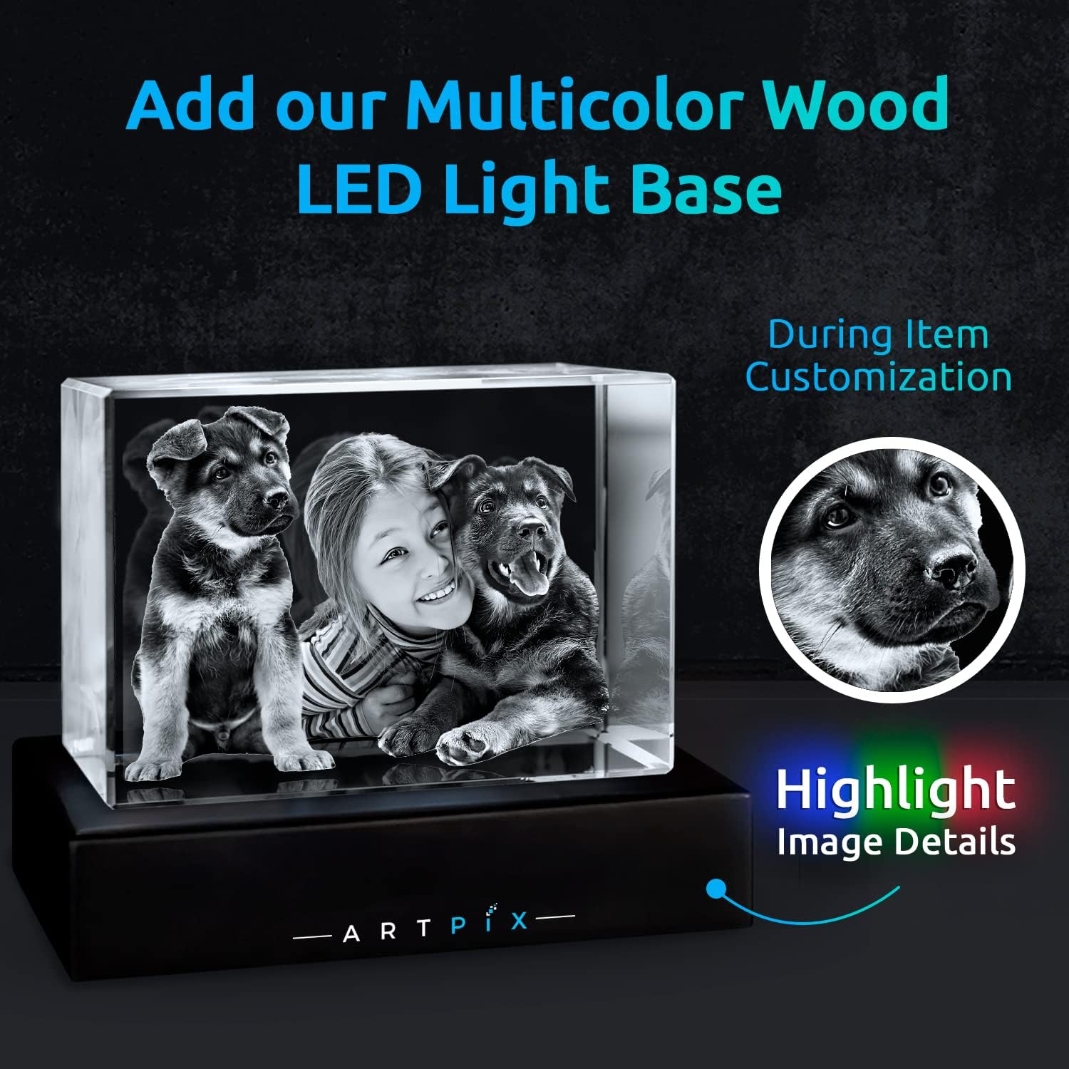 ArtPix 3D Crystal Photo, Customized Dog Memorial Gifts with Your Own Photo for Dog Lovers, Pet Owners, 3D Laser Etched Picture, Engraved Crystal in Memory of Dog, Personalized Gifts - Image 3