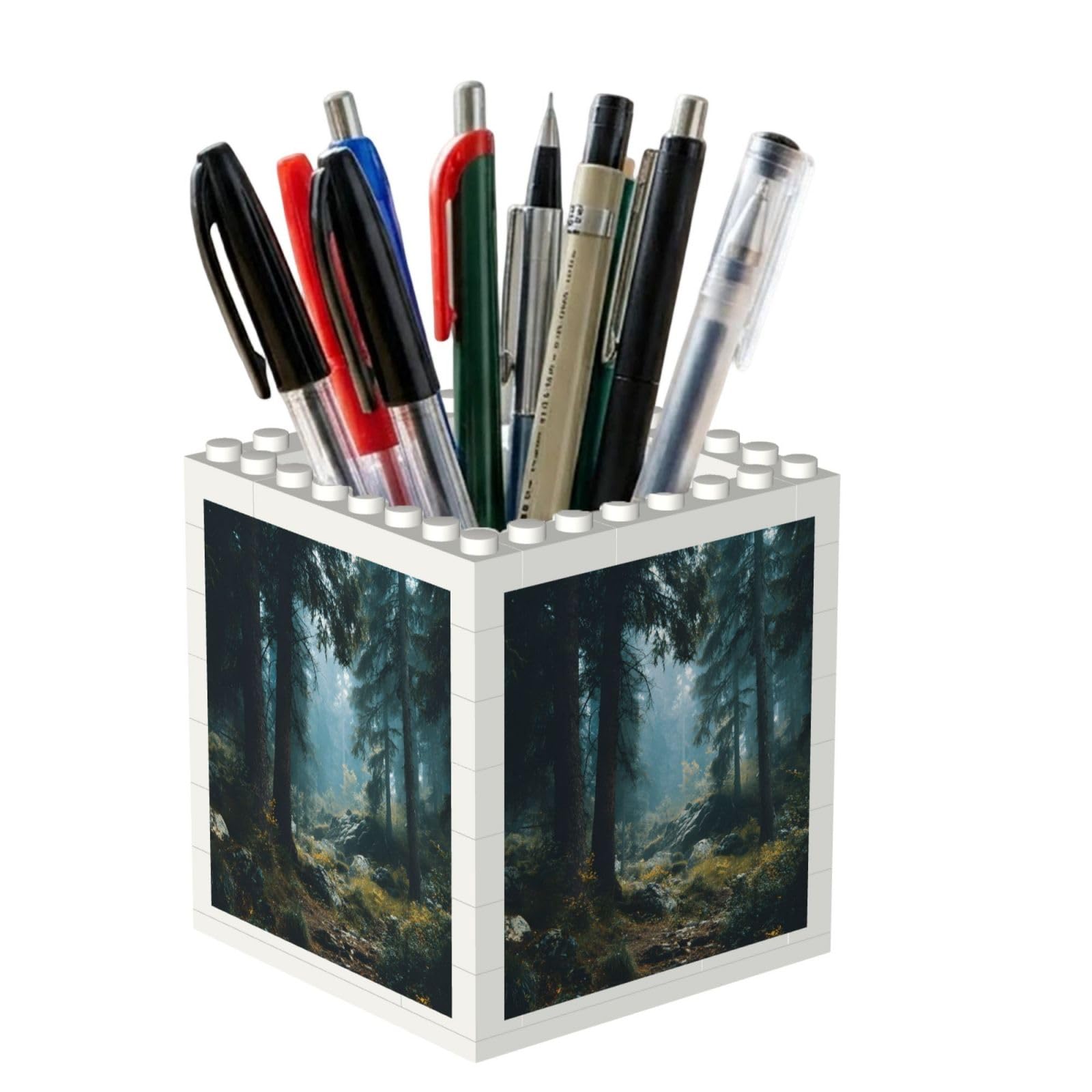 ESNAIUVCD Forest Scenery Print Building Block Pen Holder - Pencil Holder For Desk/Classroom,Desk Accessories, Multifunctional Office Supplies Pen Organizer Pencil Cups(2pcs)