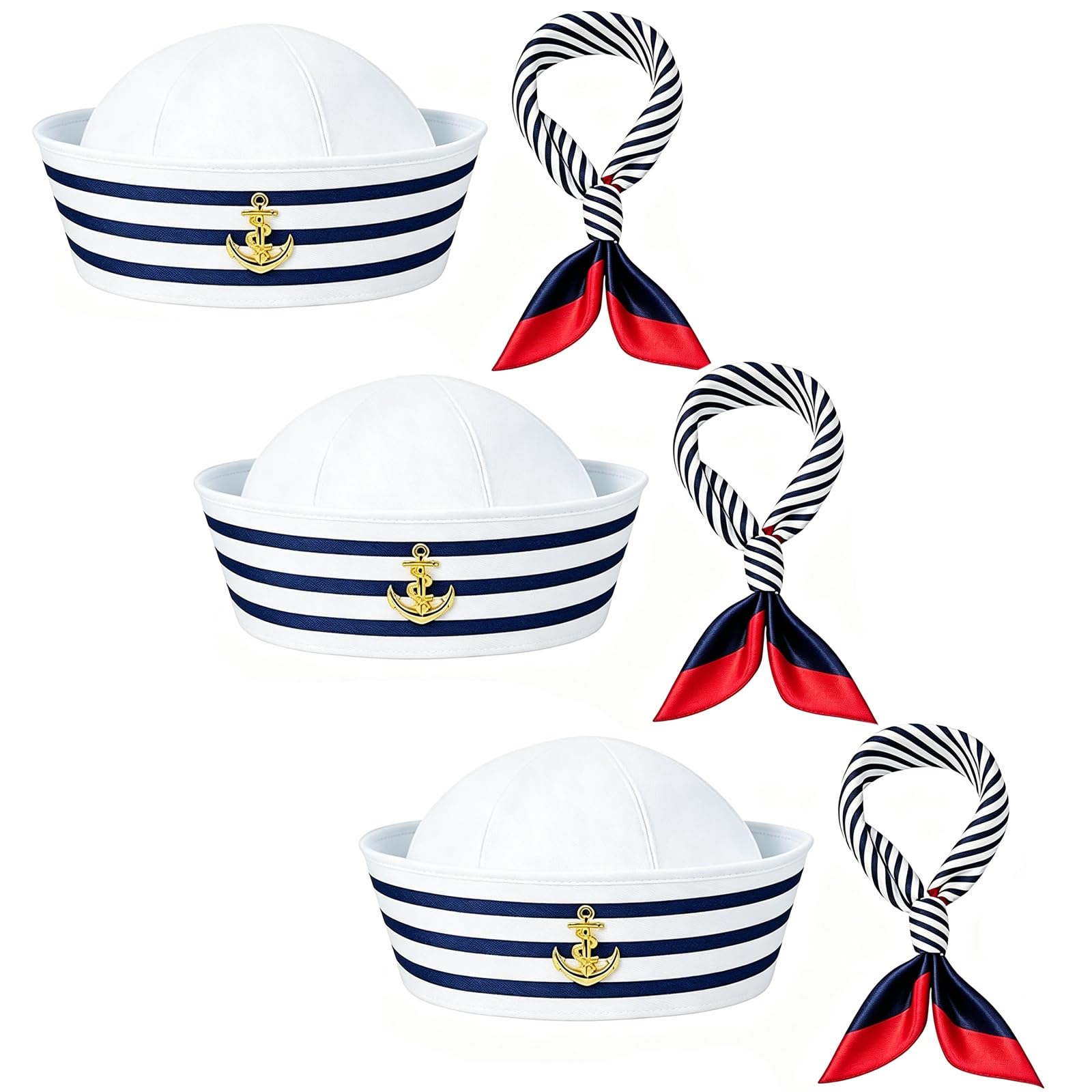 DXPETA 6 Piece Set, Sailor Hats, Sailors Hat, Captain Hat, White Sailor Hat, Sailor Costume Women, Sailor Outfit, Sailor Hats for Adults, Captains Hat,White Colour, 50-50cm Size