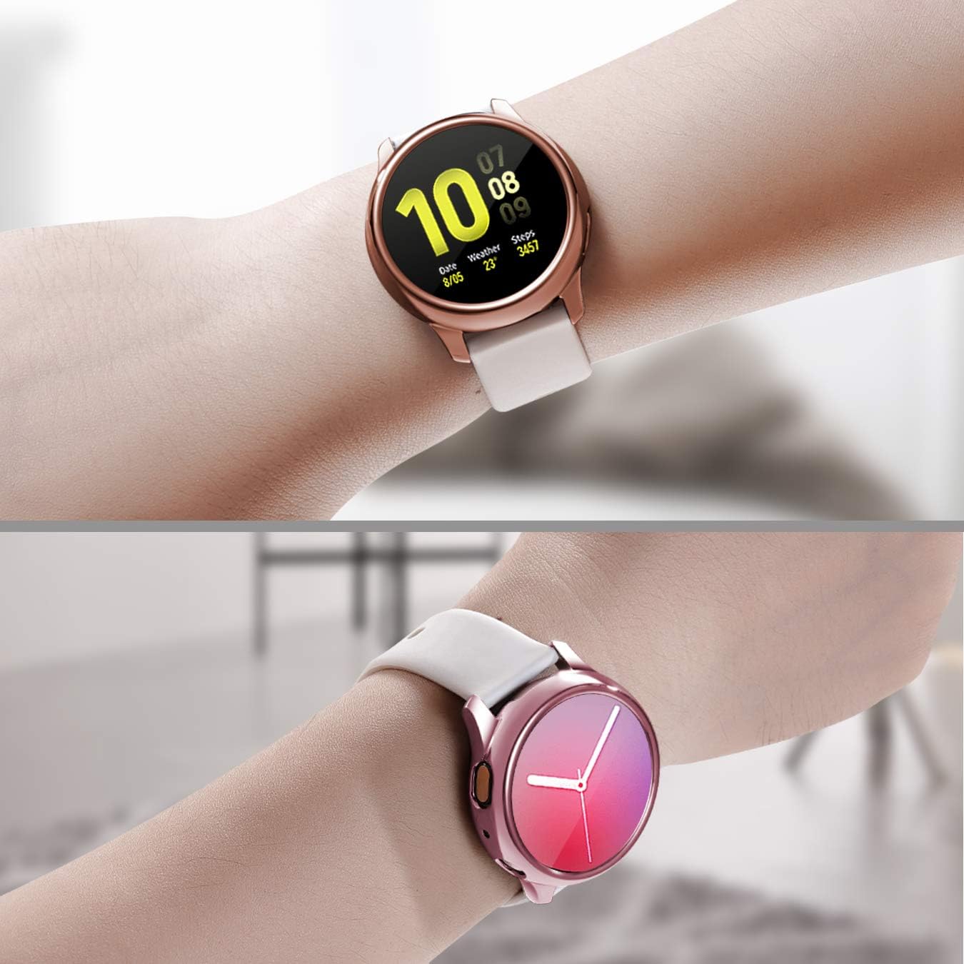 [2 Pack] Lerobo Upgrade Screen Protector for Samsung Galaxy Watch Active 2, All-Around Shock Absorbing Bumper Case HD Clear Hard Screen Cover for Galaxy Watch Active 2 40mm (RoseGold/RosePink)