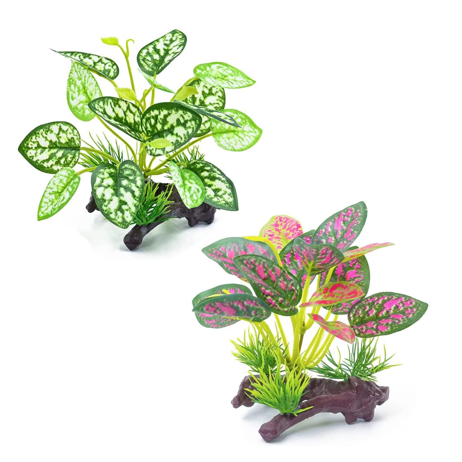 WEKVLPTH 2pcs Reptile Artificial Plants, Terrarium Plants Decorations Supplies, Aquarium Fish Tank Plant, Amphibian Habitat Hideout Tank Accessories (White + Red Leaves)