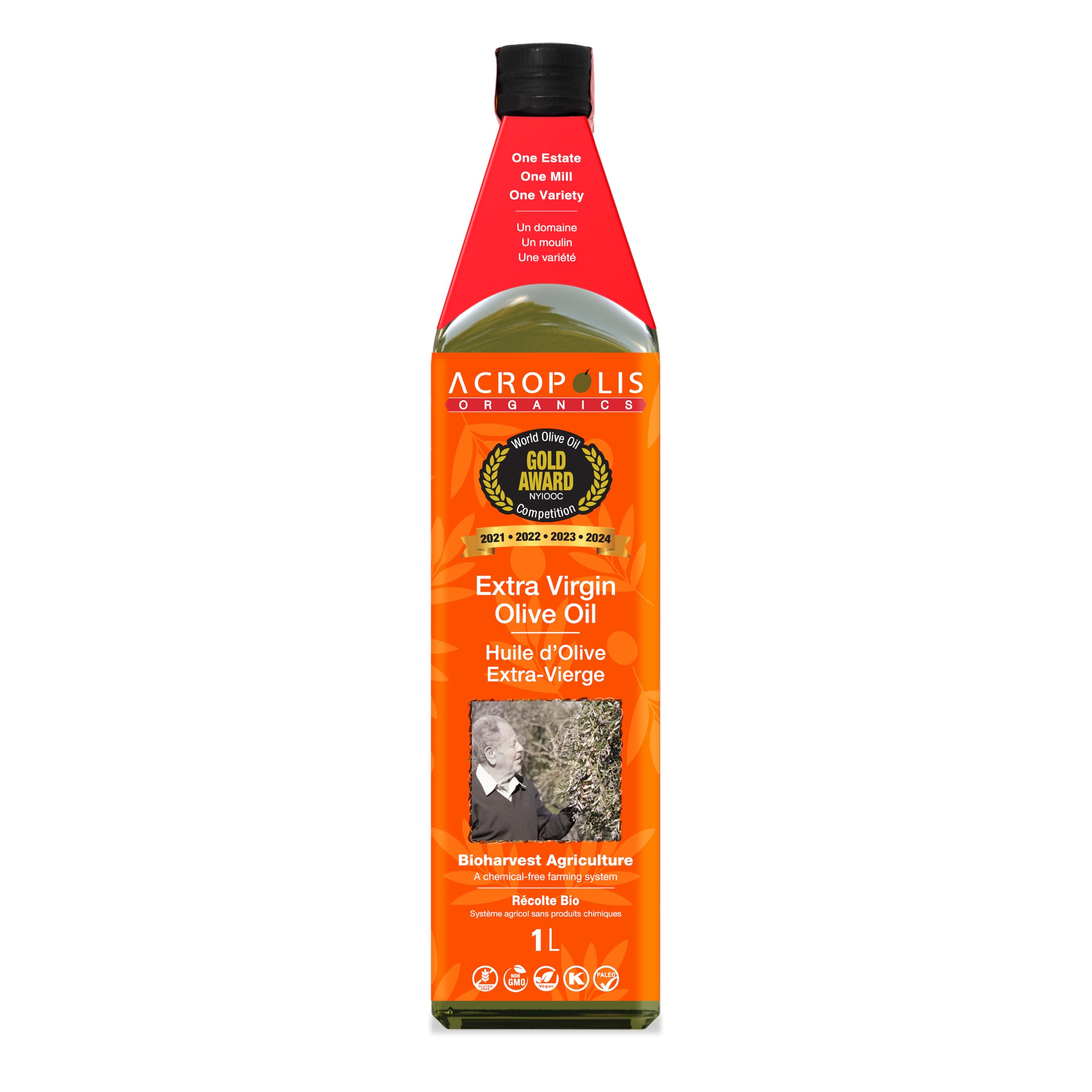 Acropolis Organics Extra Virgin Olive Oil Bioharvest Farming, 1L (Pack of 1)- Polyphenols Rich, Subtle Peppery Finish, Premium Harvest, First Cold