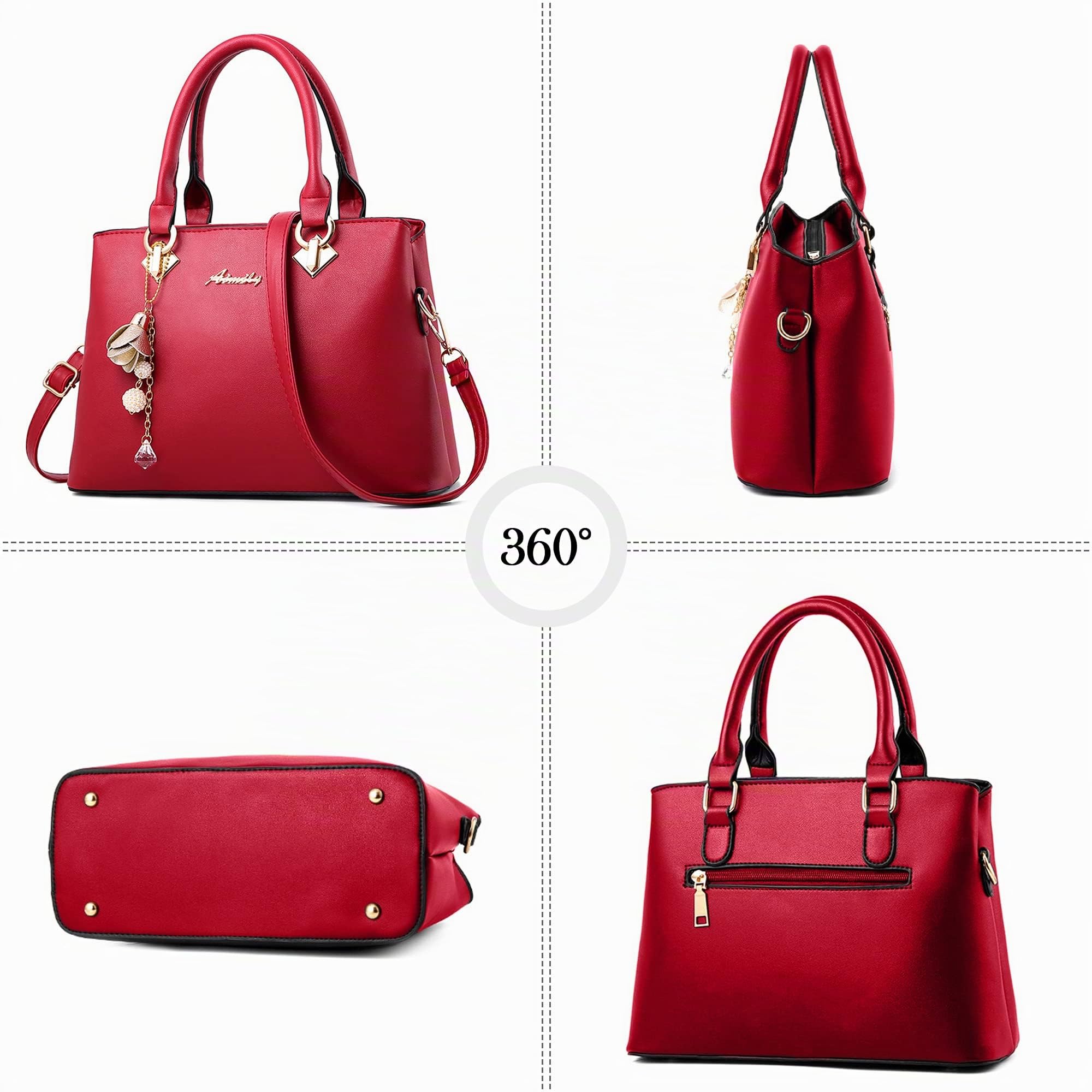 Borsa Donna a Mano Elegante – Borsa a Tracolla con Tracolla Regolabile e Staccabile, PU Pelle Impermeabile, Grande Capacità per Lavoro, Viaggio e Shopping Bordeaux