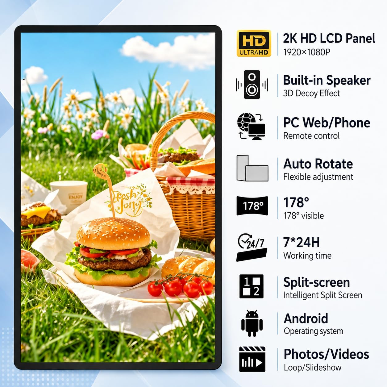Ekran Digital Signage, Ekran Reklamowy – Rozdzielczość 1080P Scr18.5"