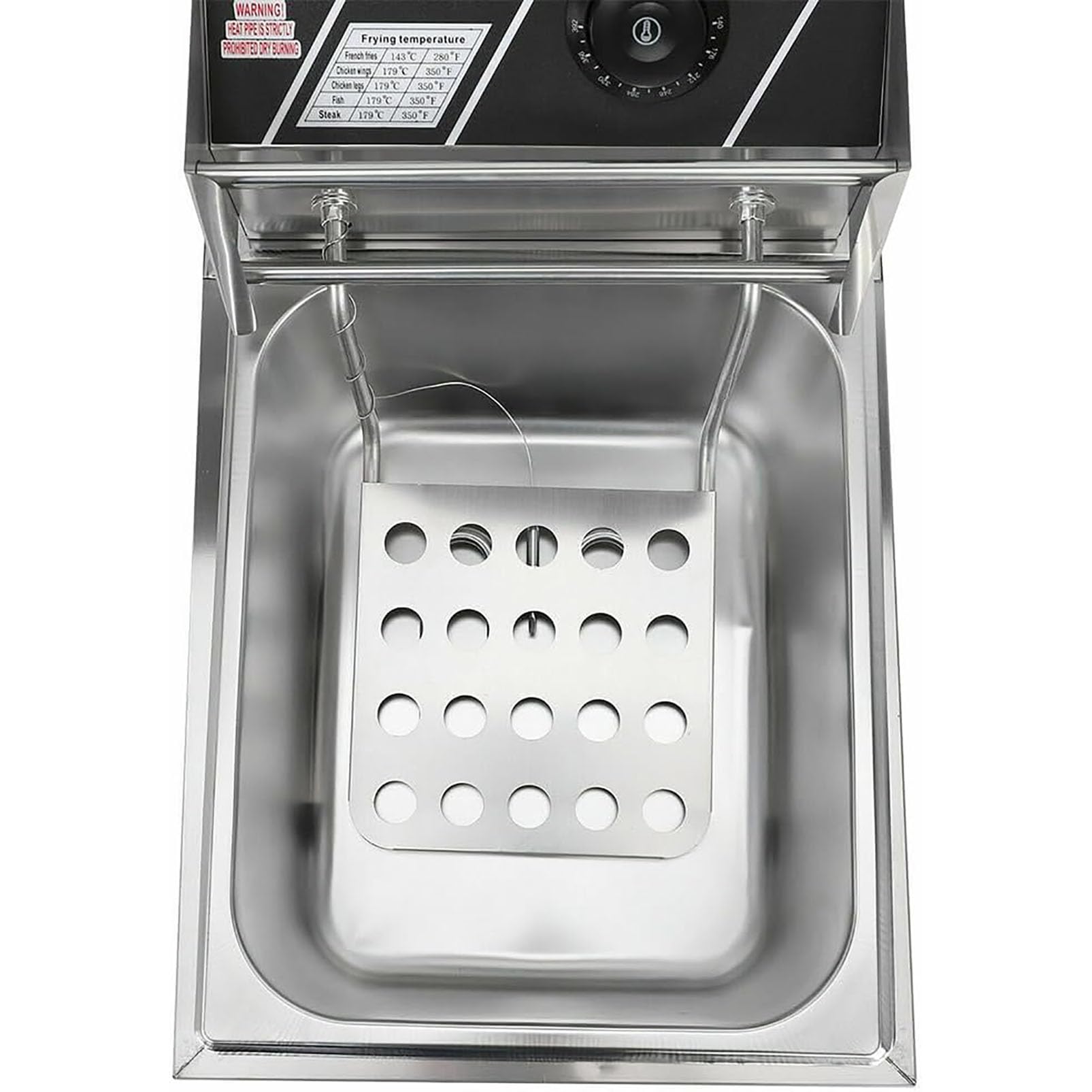 Freidora eléctrica de acero inoxidable con cesta y tapa, freidora de alta resistencia para encimera, ideal para cocina, restaurante