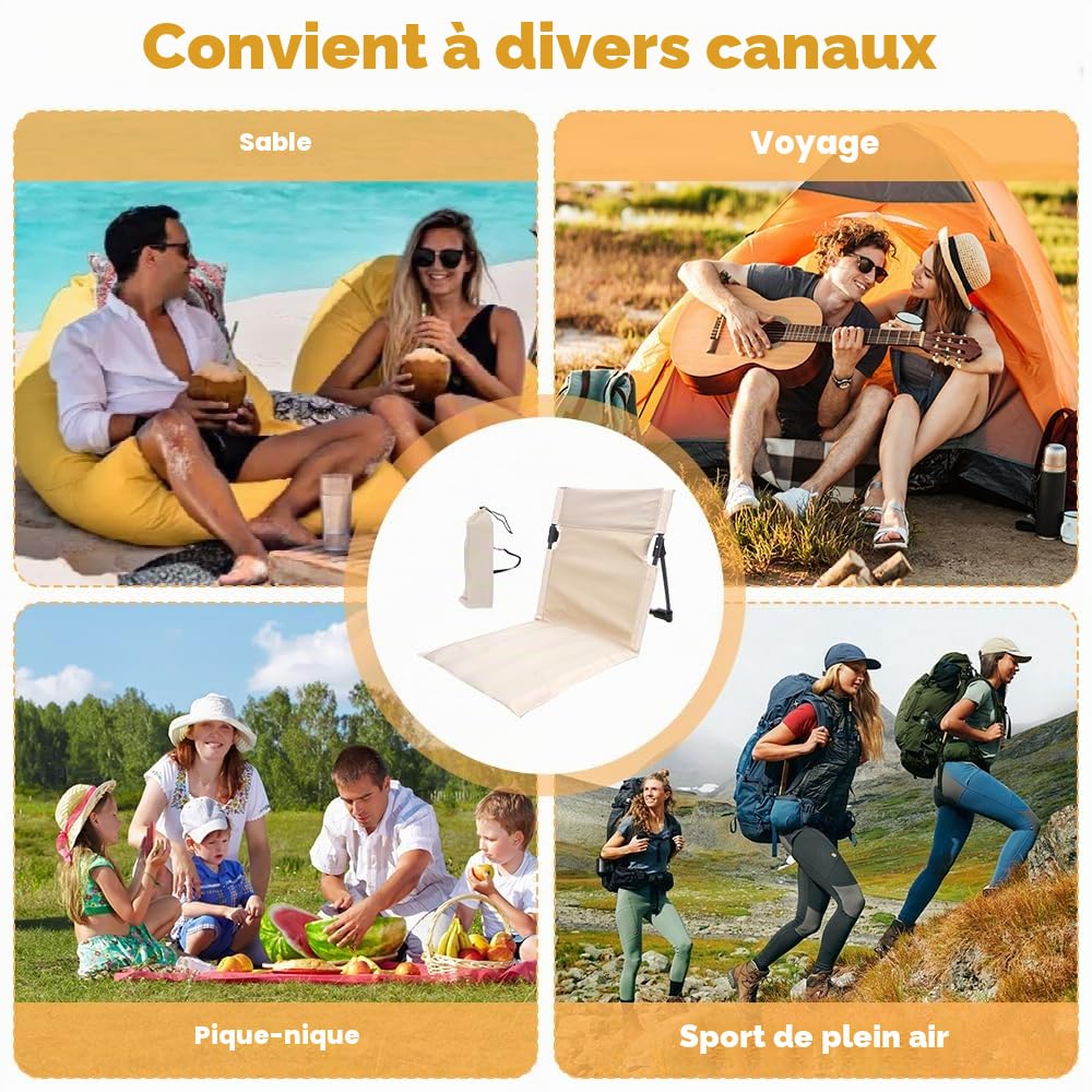 Tapis De Plage avec Dossier, Oxford Tapis De Plage Pliable, Légère Matelas De Plage Pliable avec Sac de Transport, TChaise de Plage Tapis de Plage avec Dossier pour Jardin Camping Pique-Nique
