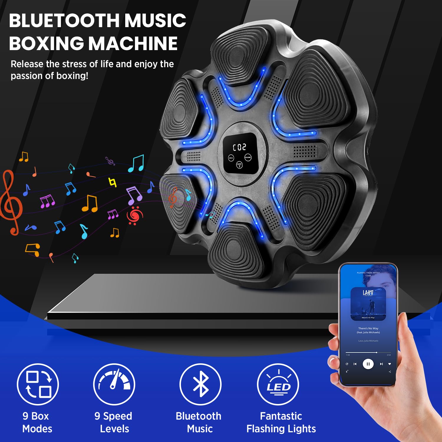 Maquina De Boxeo Musical, Music Boxing Machine, Boxeo Pared con Luz, Music Boxing, Regalo De Boxeo para NiñOs Y Adultos,Bluetooth, con Guantes De Boxeo
