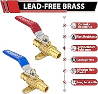 Vista 3 de Paquete de 2 EFIELD Válvula de bola de latón de cierre completo de puerto completo de expansión de Pex A de 1/2 pulgada con oreja caída, rojo