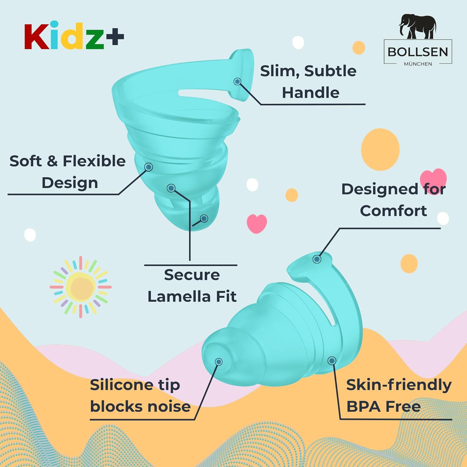 BOLLSEN Earplugs for Kids – 24 dB SNR Noise Reduction & Waterproof Earplugs for Swimming, Sleeping, Travel & School – Soft, Reusable Silicone Children’s Ear Protection with Safe, Comfortable Fit (3)