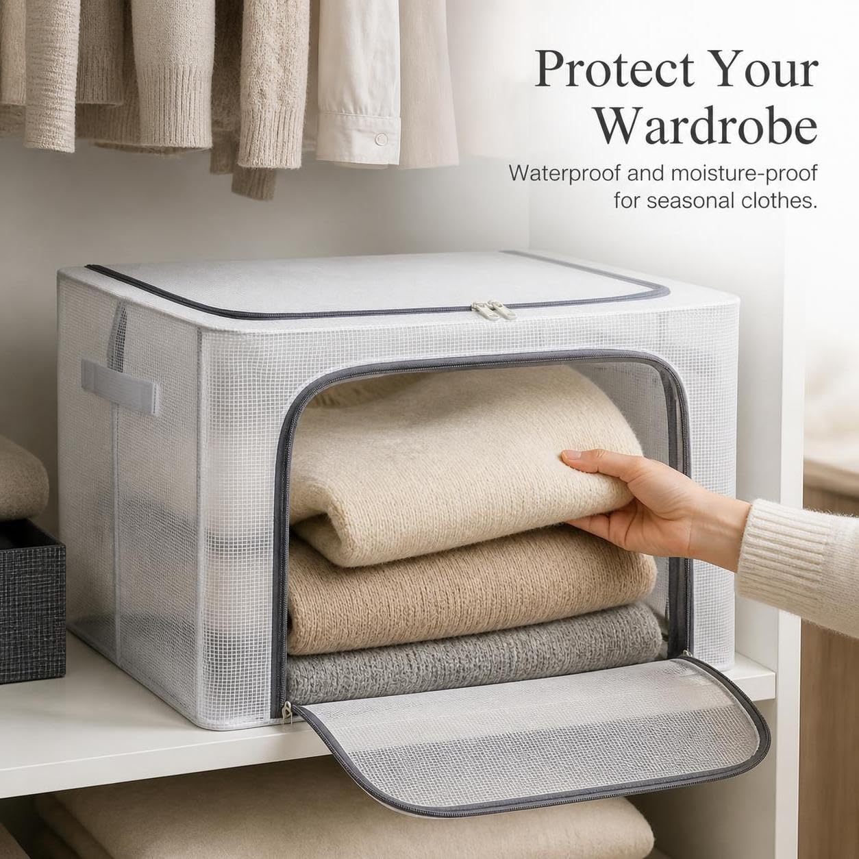 Caja almacenamiento plegable, Gris oscuro, 66L, 3 varillas
