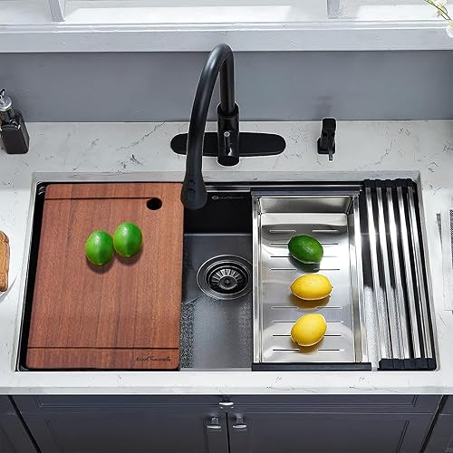 Miniatura 4 de Fregadero de cocina de montaje inferior, fregadero de cocina de acero inoxidable calibre 16, fregadero de cocina de 33 x 19 x 10 pulgadas, color