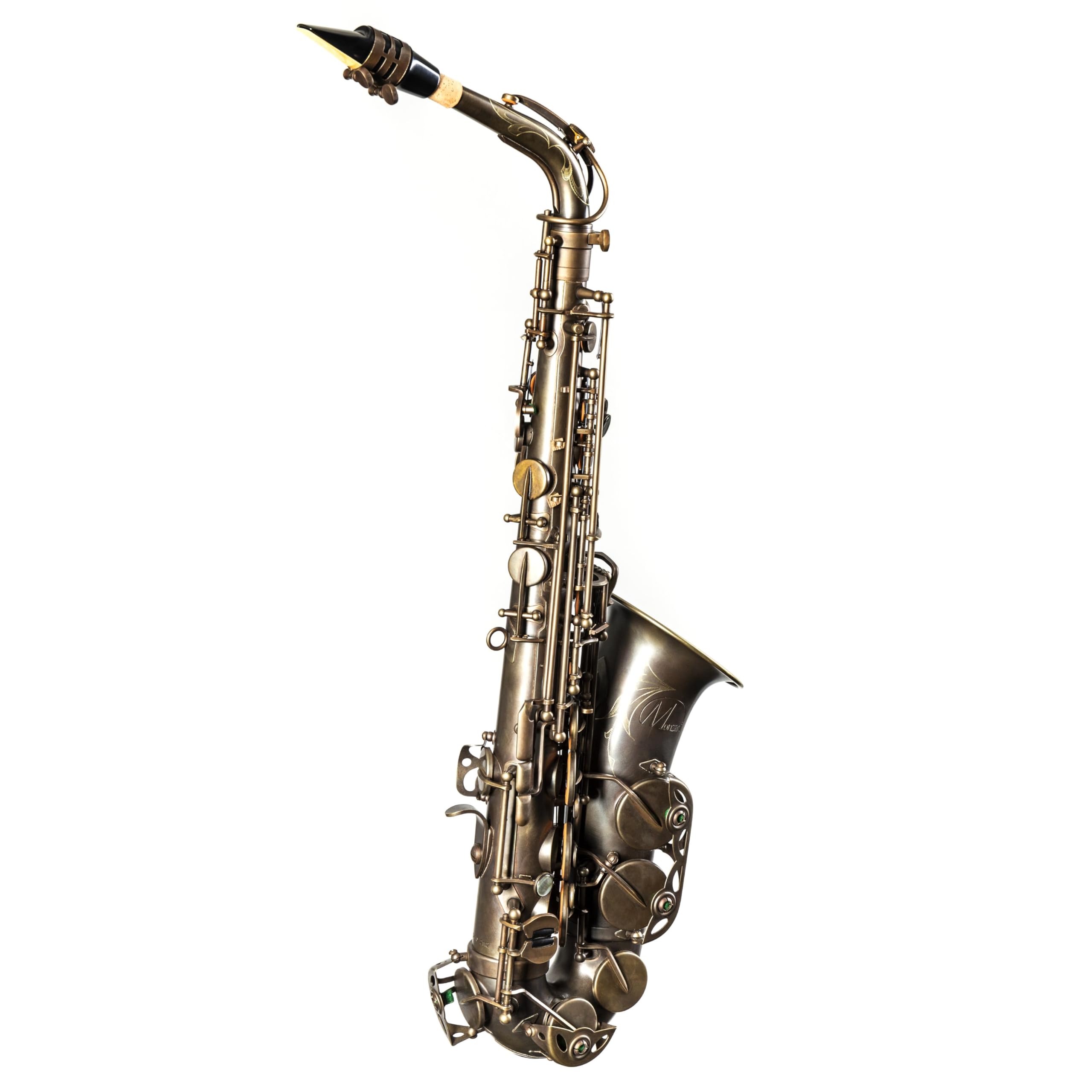 Monzani MZAS-580 Altsaxophon, Unlackiert, Messingkorpus, Handgraviert, Vintage Sound, Inklusive Mundstück und Wischer, Koffer und Tragegestell, Perfekte Intonation, Hochwertige Polster, Blaustahl
