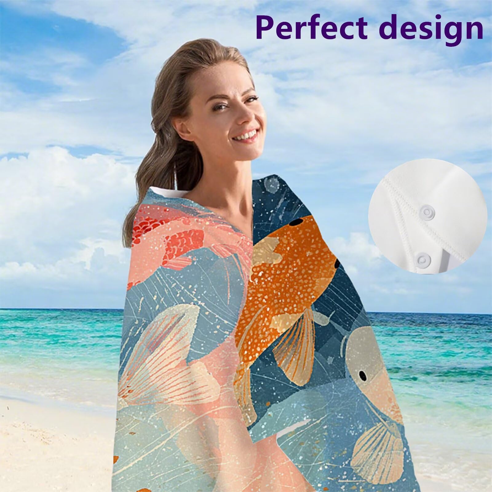 Telo Mare Microfibra 90x180 cm Telo Mare Grande, Asciugamano Palestra Assorbente Asciugatura Rapida, Asciugamano Mare Antisabbi Stuoia Spiaggia per Piscina, Viaggio 2 Set- Pesce Semplice G1-1004