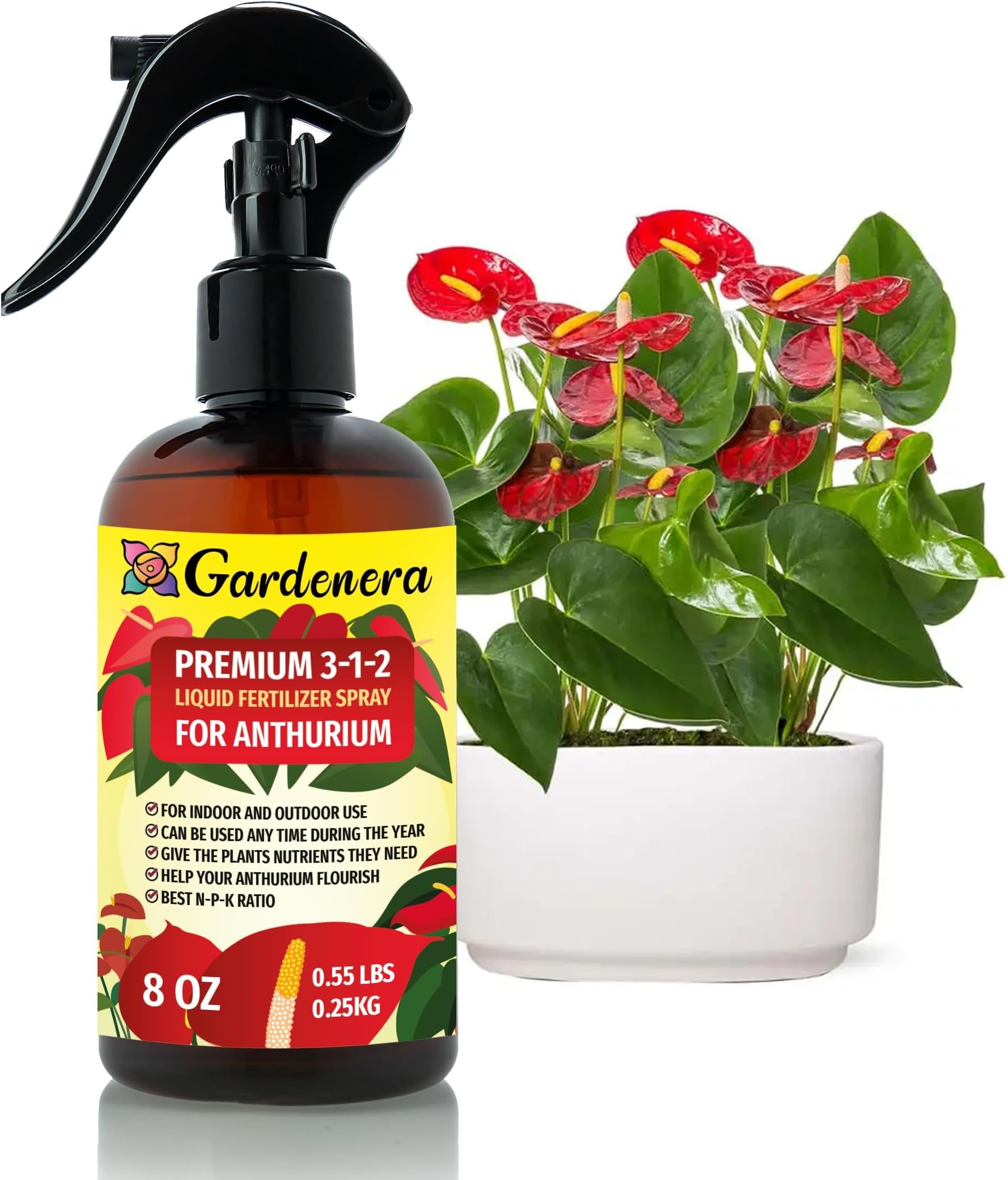 Gardenera Proffesional ANTHURIUM Spray Fertilizer Mist for Home Gardening | 3-1-2 Gentle Blend Mist for Healthy Leaves & Growth | Essential Nutrients for ANTHRIUM - 8oz