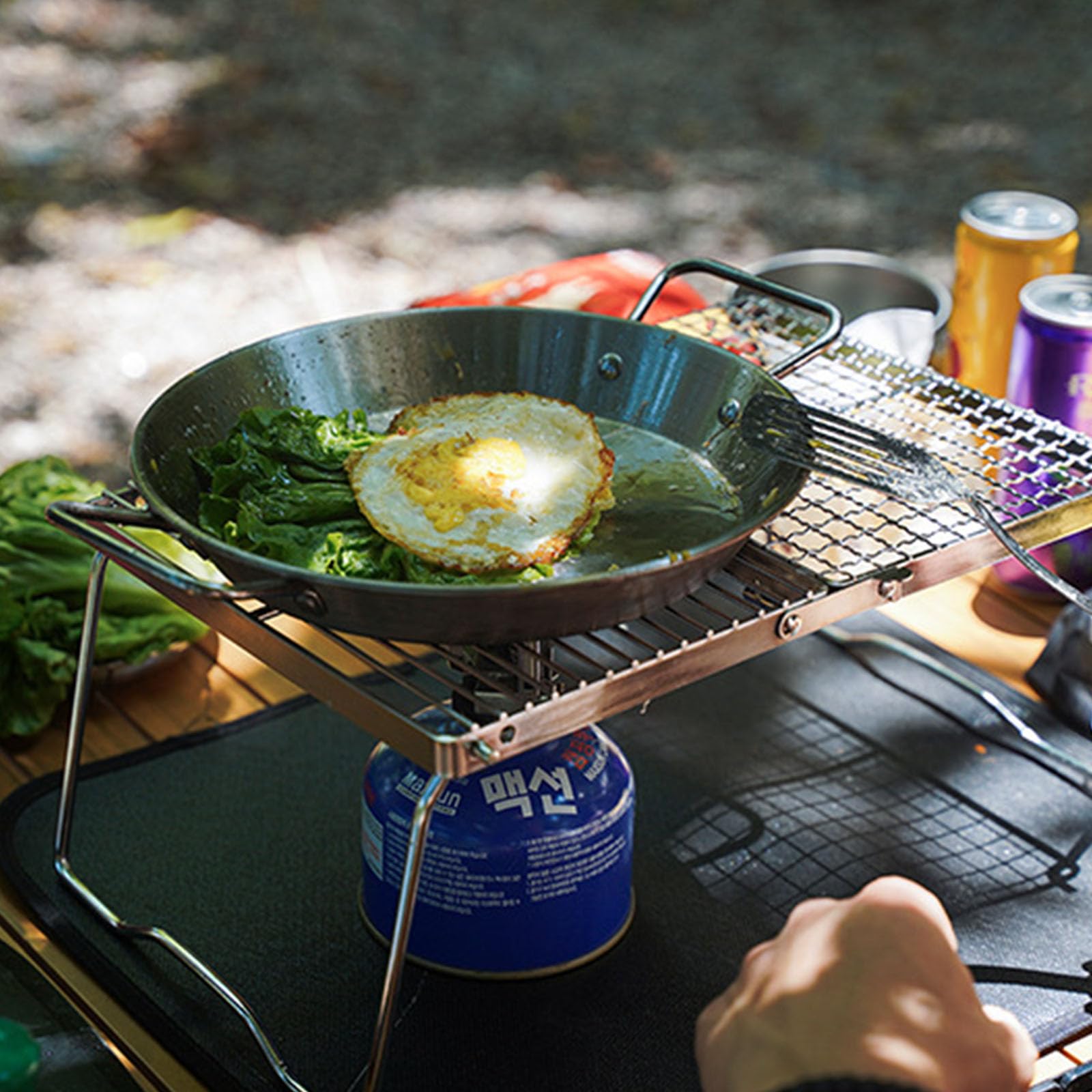 Grill kempingowy ze stali nierdzewnej z nogami i torbą do przenoszenia, przenośny ruszt do gotowania z plecakiem, wędrówek i pikników, trwały i praktyczny sprzęt do grillowania