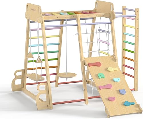 Miniatura 11 de Zona de juegos interior mejorada 9 en 1, gimnasio de la selva, juguetes de escalada para niños, filosofía Montessori estilo Waldorf, conjunto de