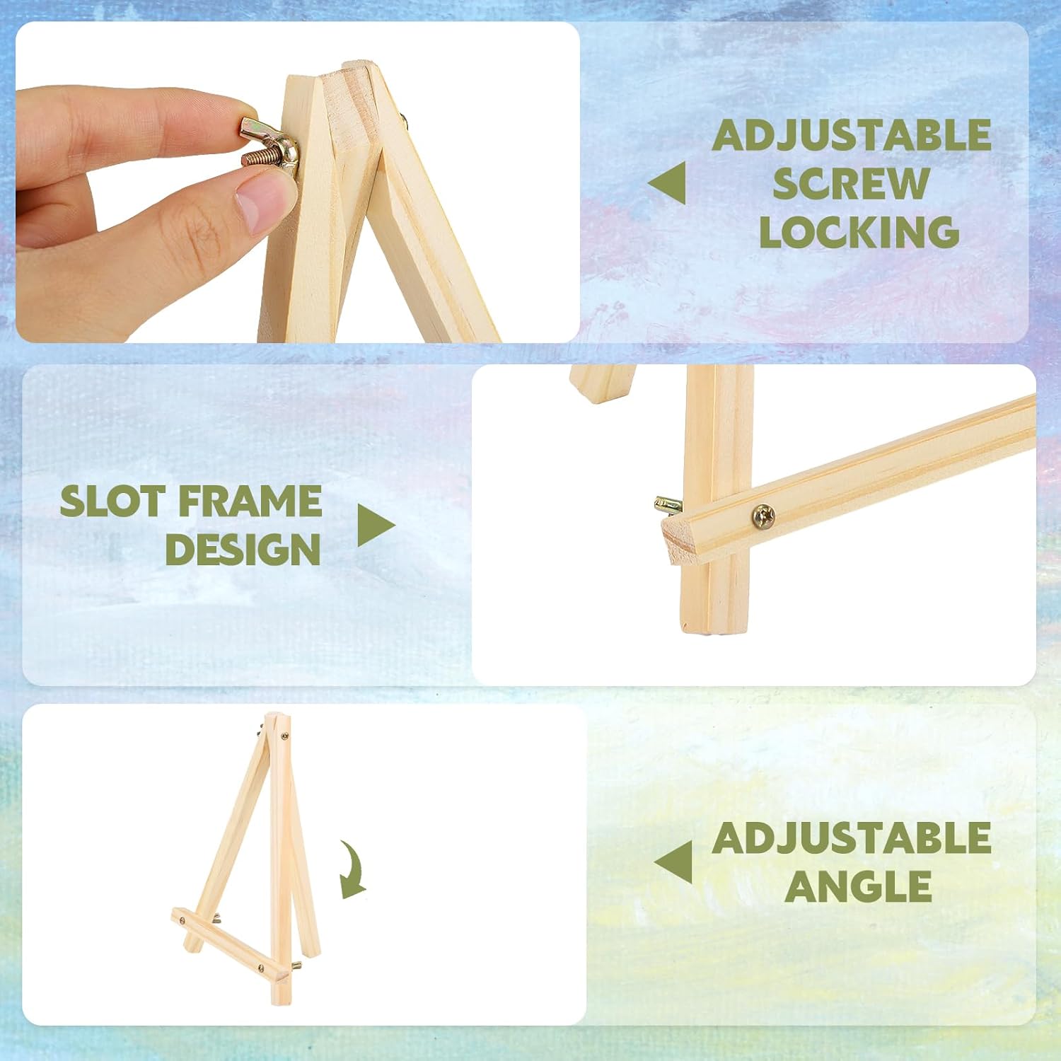 16 Pack 9 Inch Easel for Painting, Wooden Easel Stand Canvas Stand for Sign Table Top Small Art Easel for Artists and Students