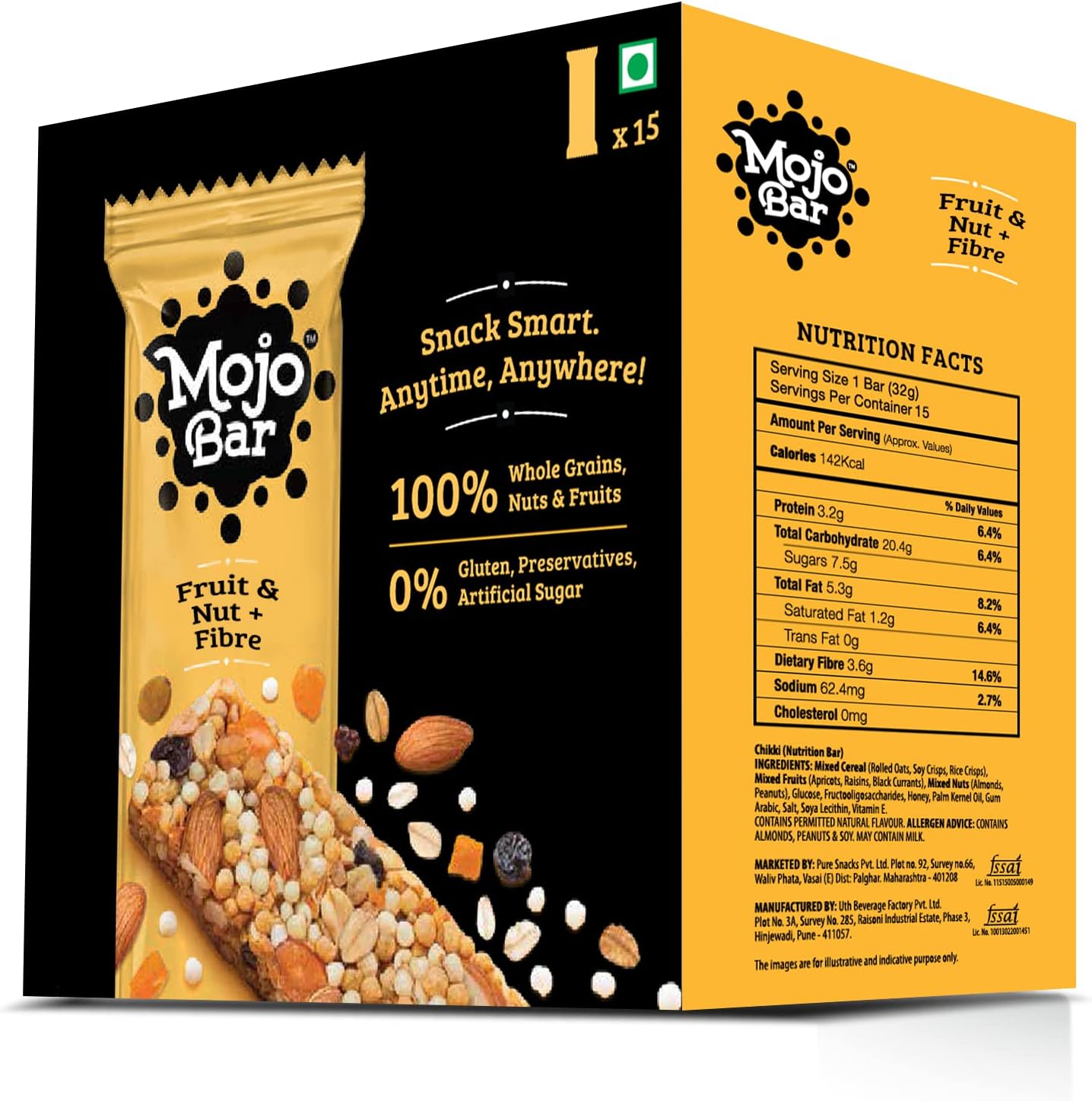 Mojo Bar Nutty Apricot Fibre, 480g (Pack of 15)