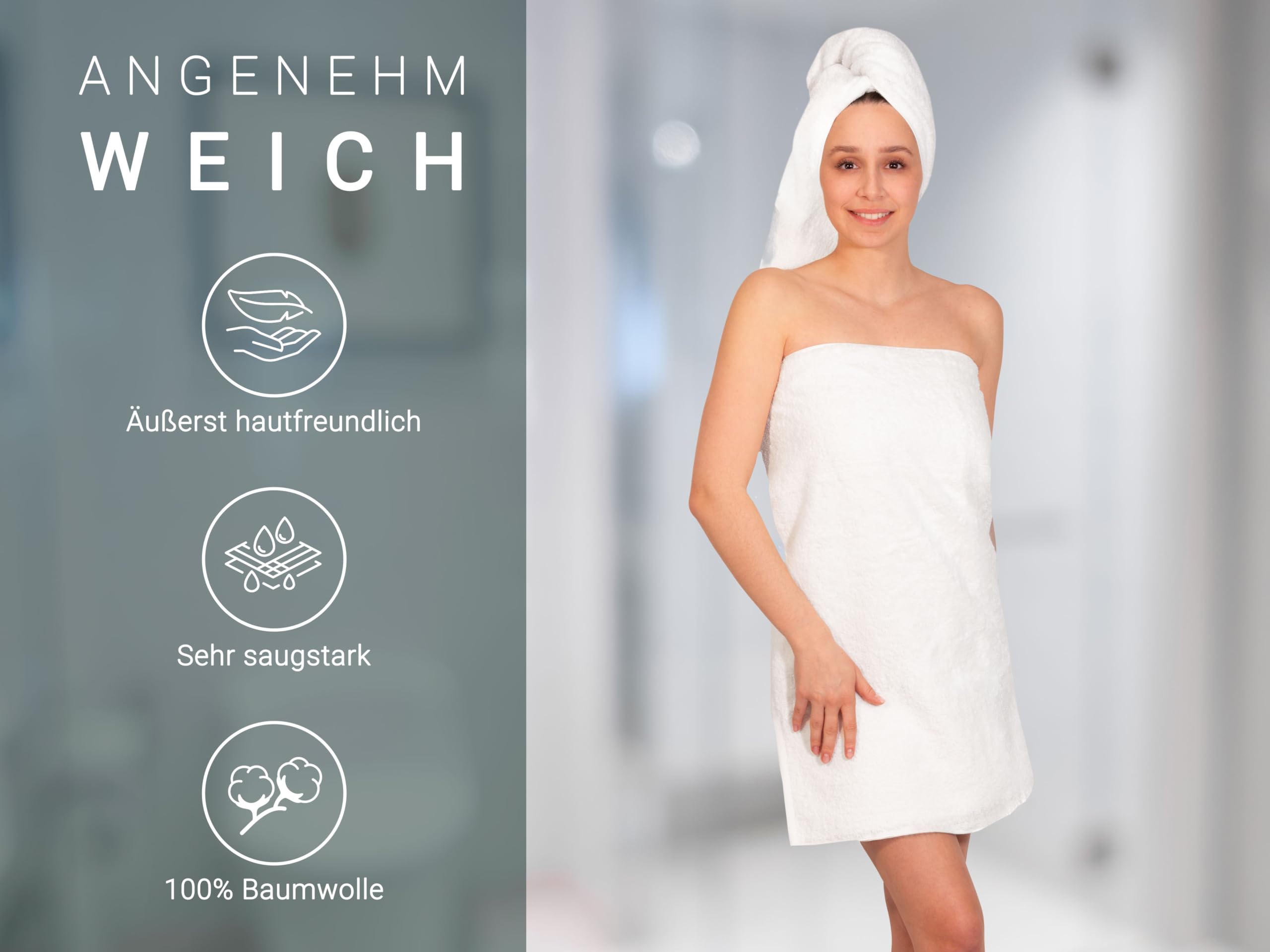 ZOLLNER 3er Set Duschtücher in 70x140 cm - besonders weiche und saugstarke Handtücher in weiß - mit praktischem Aufhänger - waschbar bis 95°C - Baumwolle - Hotelqualität
