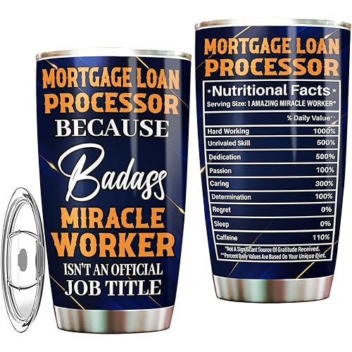 Mortgage Loan Processor Tumbler 20oz – Stainless Steel Insulated Travel Mug for Men & Women, Coffee Cup Gift for Mortgage Loan Processor, Work, Office, Retirement, Birthday, Christmas, Appreciation