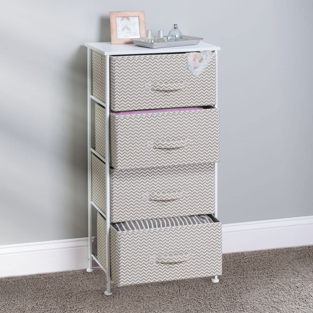 mDesign Kommode mit 4 Schubladen, Organizer für Schränke und Kommoden aus Stoff, Kommode für Schlafzimmer, Kinderzimmer, Farbe: Taupe/Natur