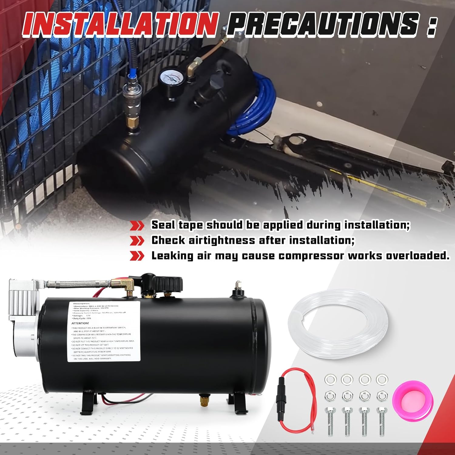 PTNHZ DC 12V MAX 150PSI Air Compressor Tank Pump w/3 Liter 0.8 Gallon Tank For Train Truck Boat Pickup Motorhome Portable Air Compressor Pump - Image 4