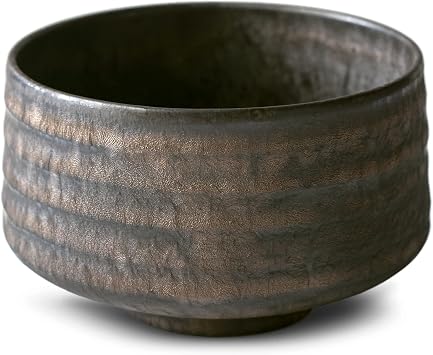 aprikalife - Traditional Japanese Matcha Tea Bowl, Handcrafted Ceramic, Tea Ceremony Cup, Black & Gold Crystal Glaze