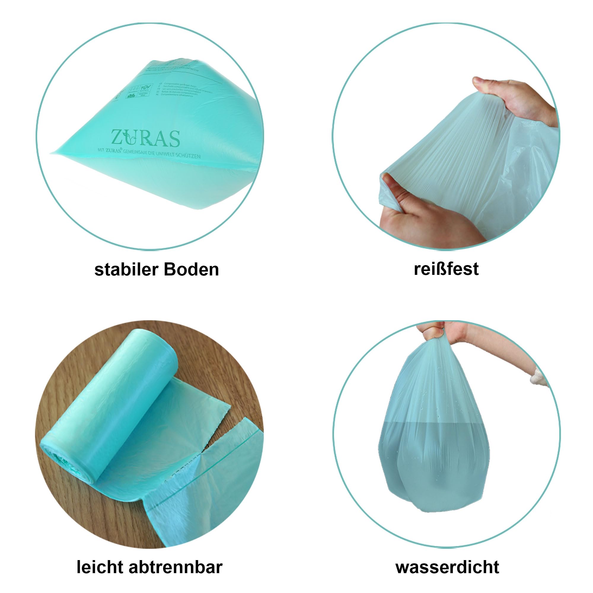 Biomüllbeutel 240L, 20 Stk., wasserdicht & reißfest | biologisch abbaubare Müllbeutel, kompostfähig, auf pflanzlicher Basis, wasserdicht und reißfest
