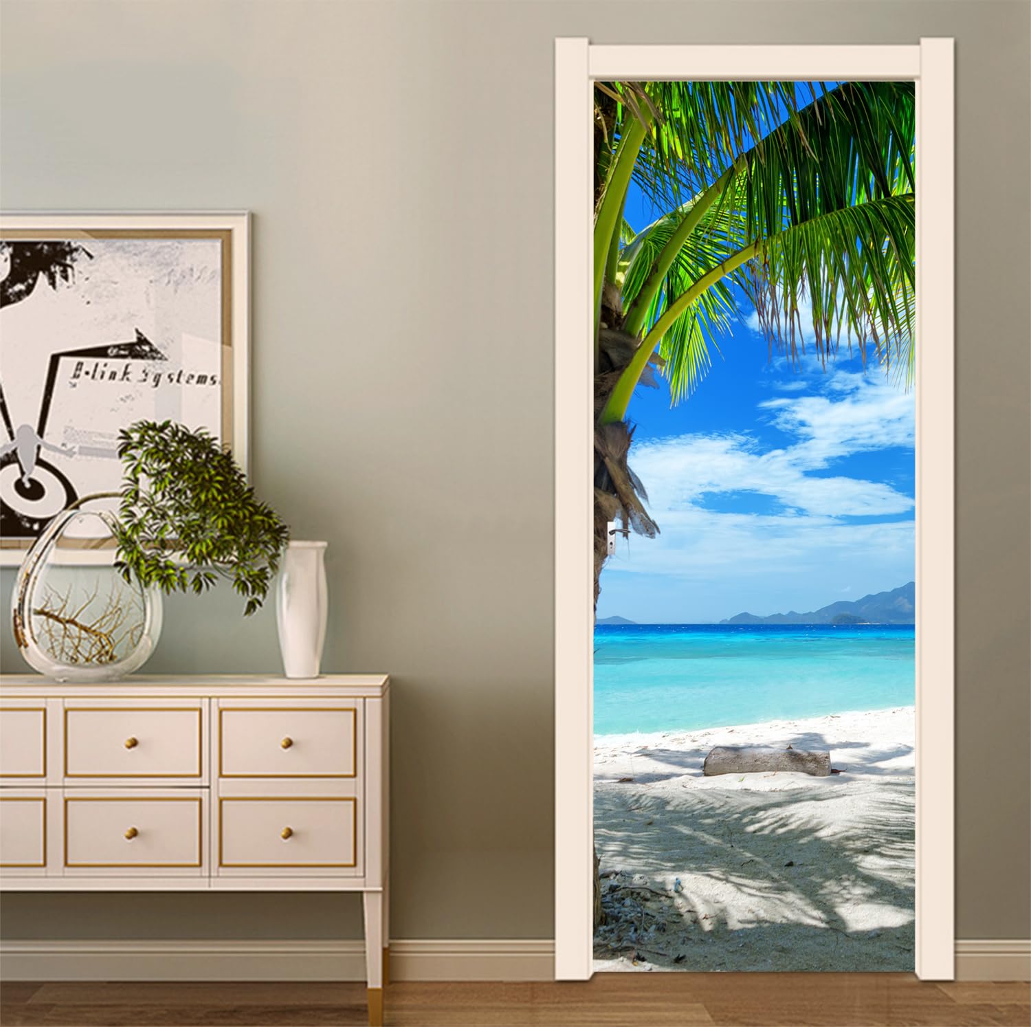 Flfk Mt2219 Peel And Stick Door Sticker 77X200cm-3D Beach Seaside Self-Adhesive Door Mural Poster Photo Wallpaper For Bedroom Office Decor(2Pcs/Set)