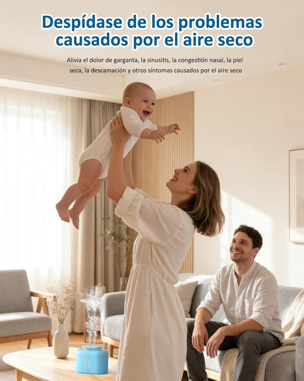 Humidificador Bebes LKV 2L, Humidificador de Aire con Apagado Automático y Luz Nocturna LED, Silencioso para Dormitorio, Azul
