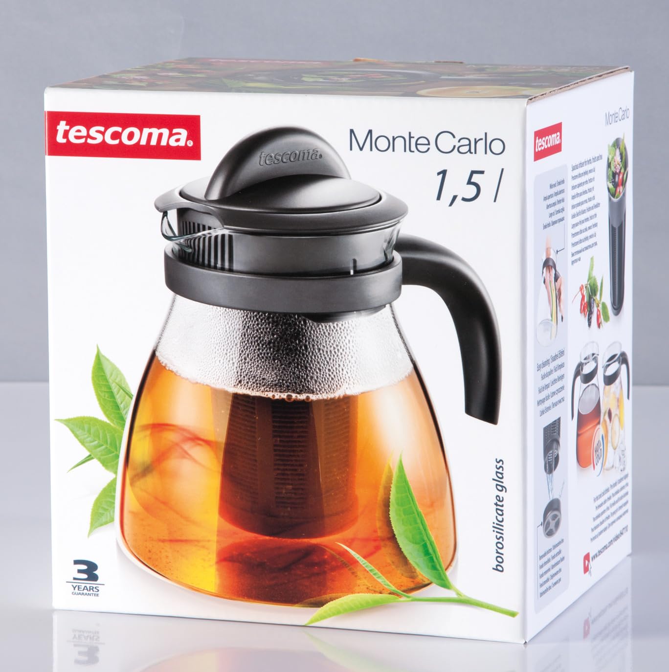Tescoma 647110.44 Montecarlo Infusiera, Vetro borosilicato/Plastica di qualità, Nero/Trasparente, 1,5 l