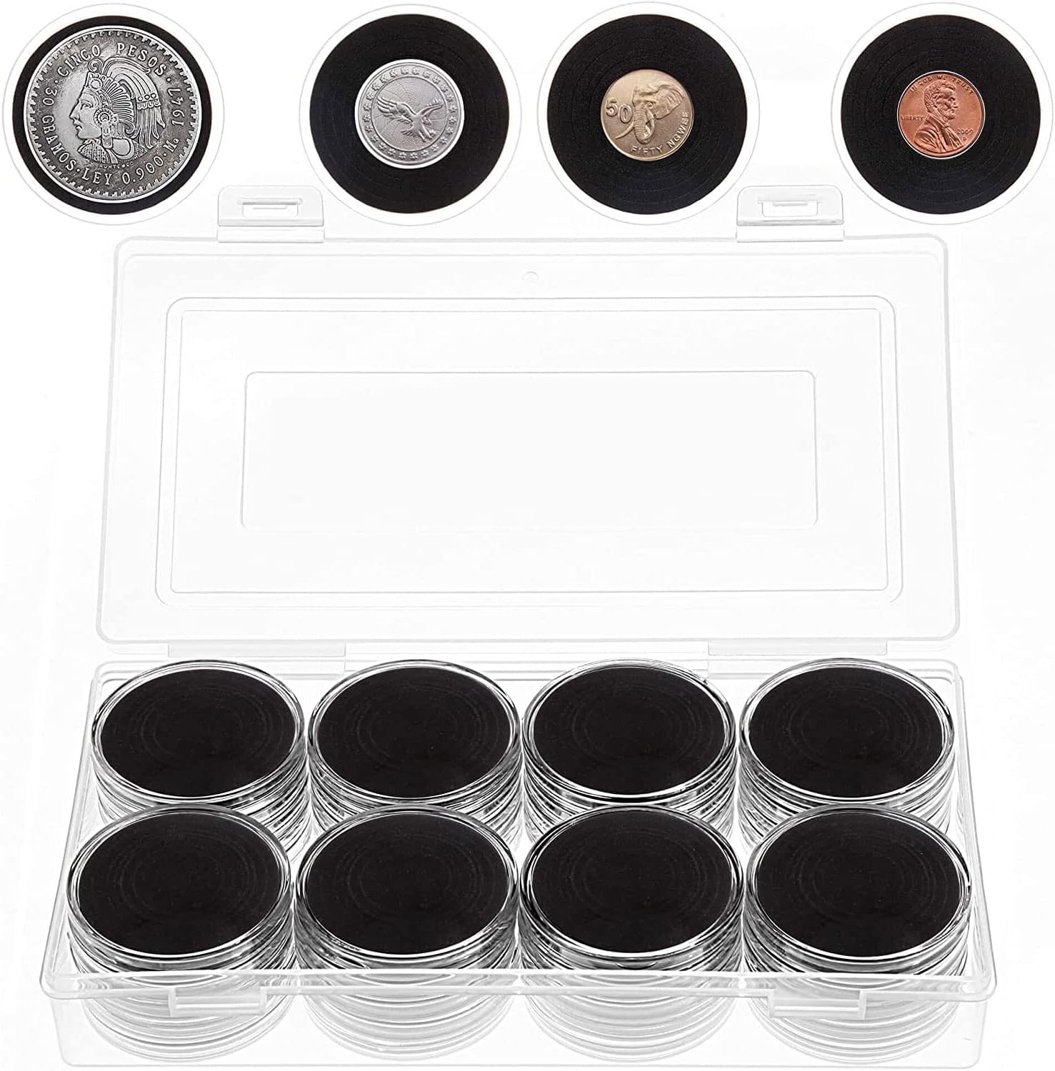 TERRIFI 40 Pieces 46 mm Coin Capsules, Plastic Storage Organizer Box with Foam Gasket, Coins Holder Collector Case for Coin Collection Supplies 8 Sizes (17/20/25/27/30/35/40/46mm) Transparent