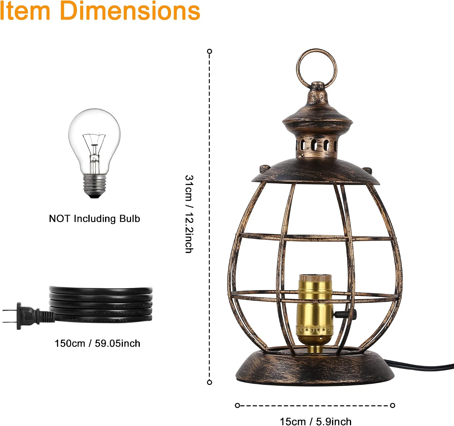 SUNLLOK Modern Vintage Small Cage Desk Lamp, Mid Century Retro Edison Lantern Table Lamp Antique Holder - Image 4