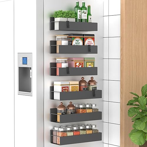Miniatura 32 de Paquete de 4 Organizadores Magnéticos de Almacenamiento de Especias para Refrigerador y Horno, Organizadores y Almacenamiento Gris para Nevera