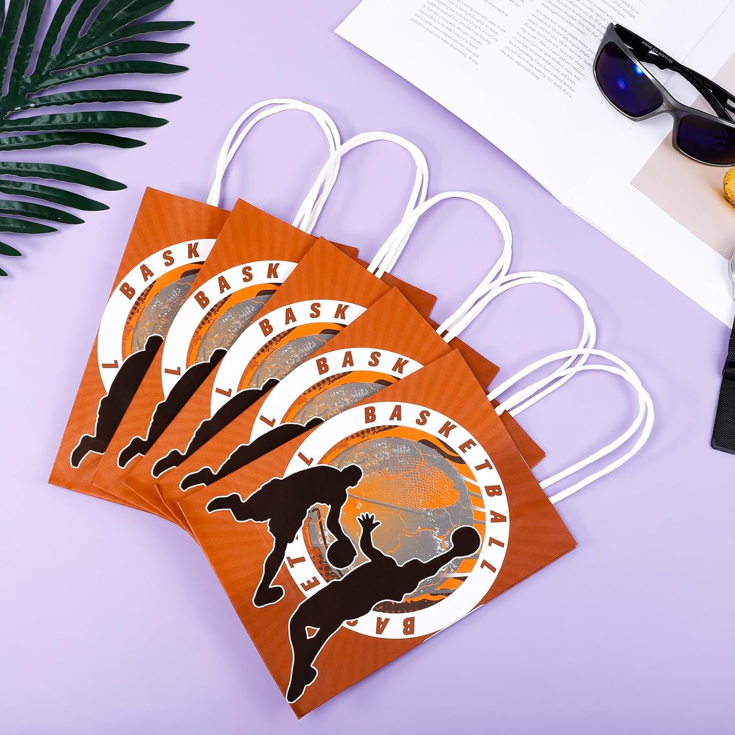 Bgtecho 24 Pcs Basketball Gift Bags, Basketball Party Favor Bags with Handles, Candy Treat Goodie Bag, Sports Themed Paper Bags for Birthday Party Supplies, Style 1 (Basketball 1) - Image 4