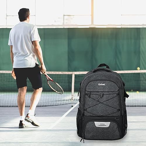 Miniatura 5 de Goloni Bolsa de tenis Mochila 2 raquetas con compartimento ventilado para zapatos de sujeción 12 (pequeño) a 16 (grande)